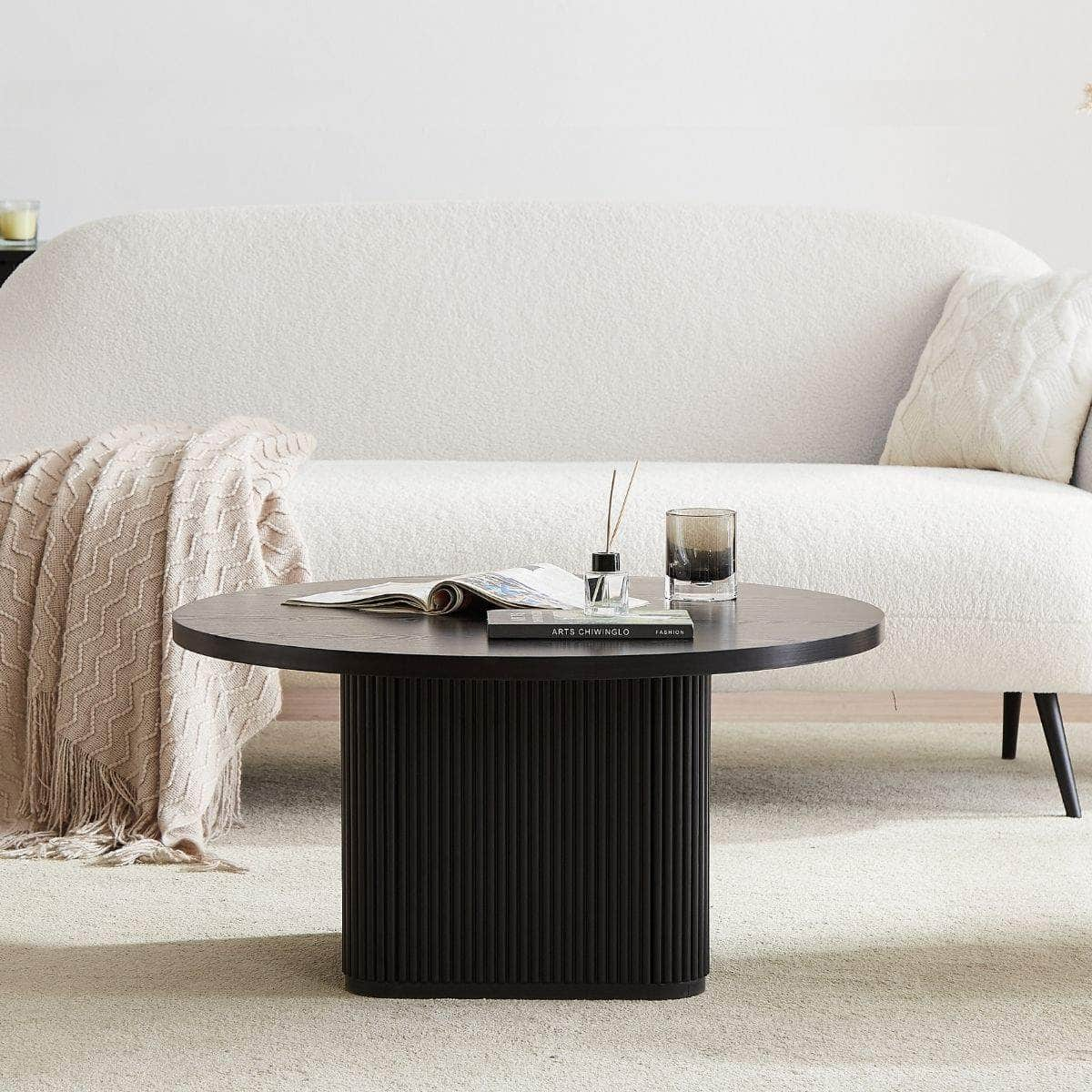 Black/Natural Round Column Coffee Table