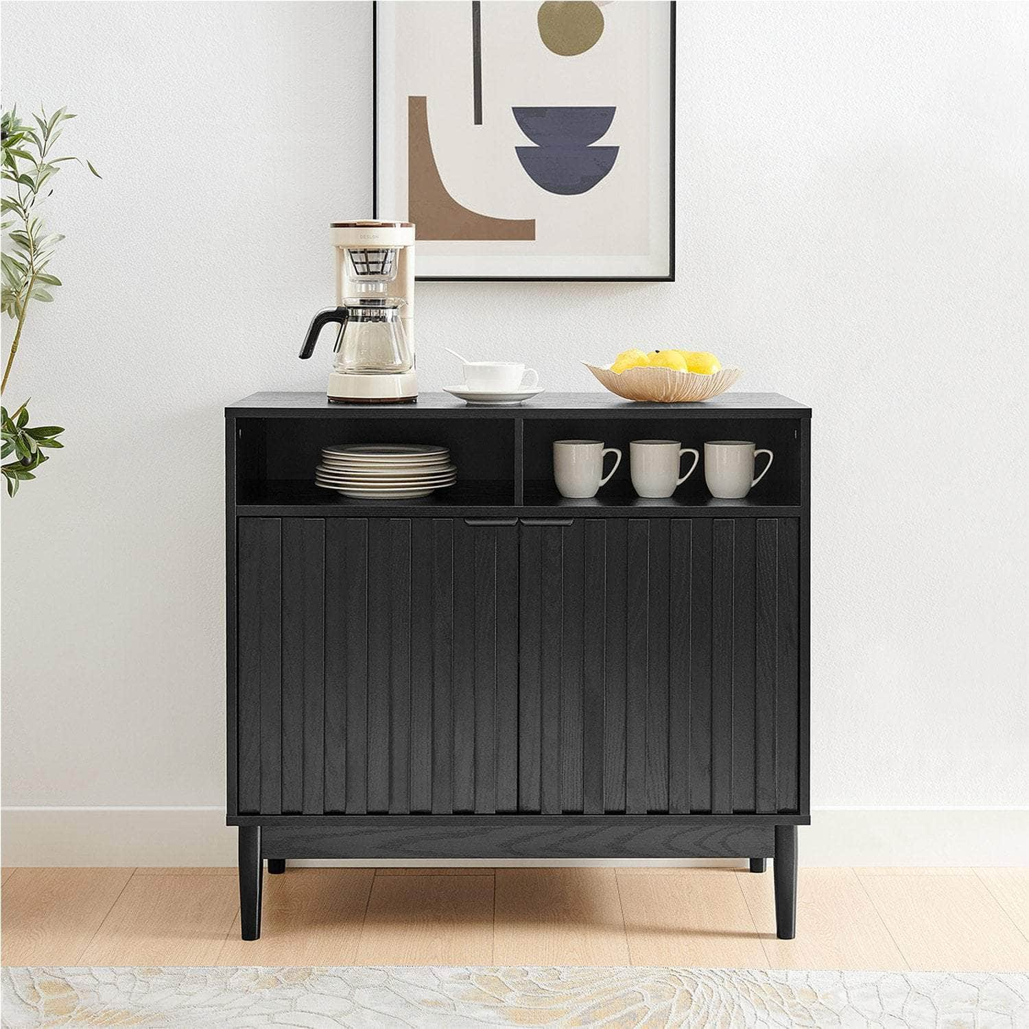 Black/Natural/White Two Door Sideboard with Sleek and Modern Storage Design