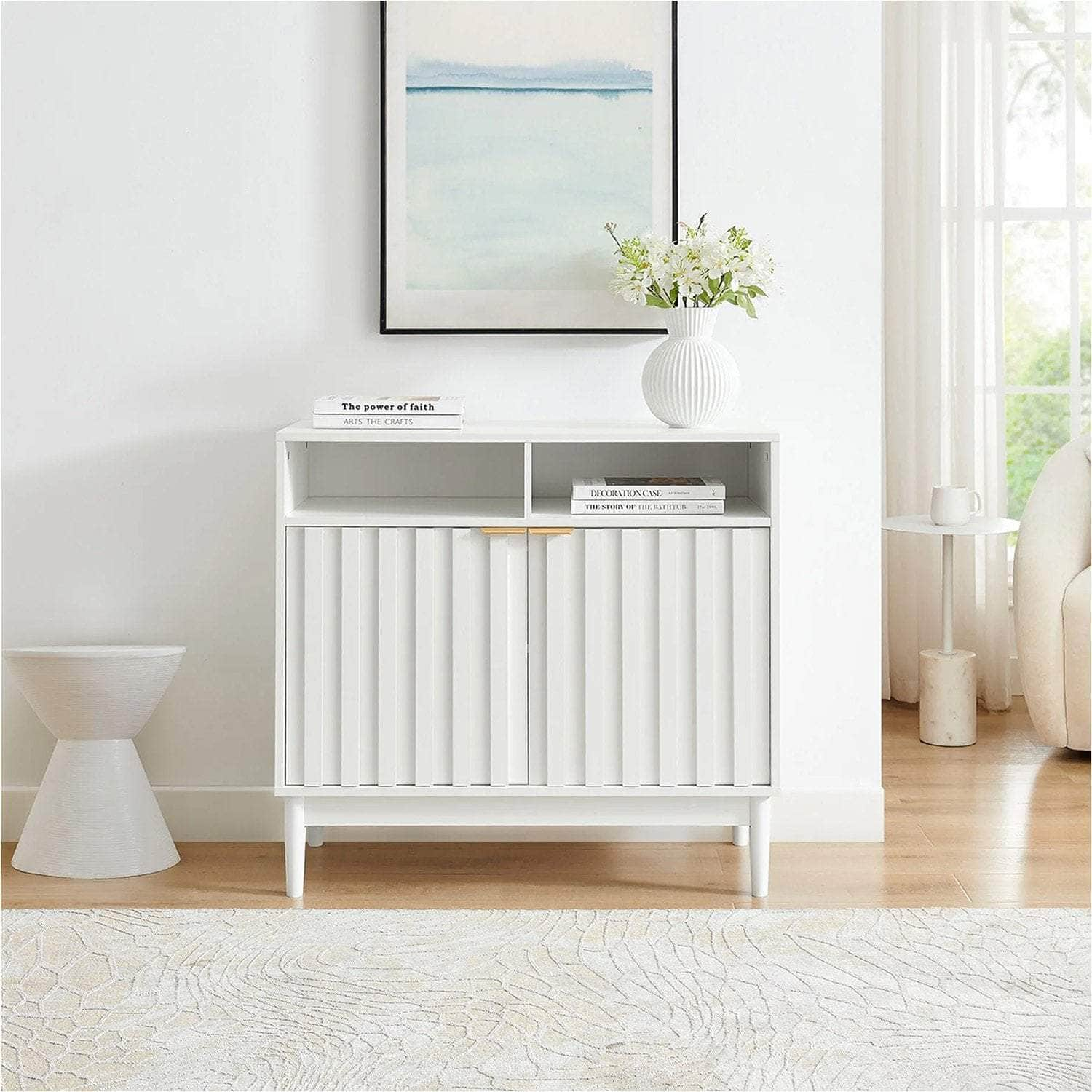 Black/Natural/White Two Door Sideboard with Sleek and Modern Storage Design