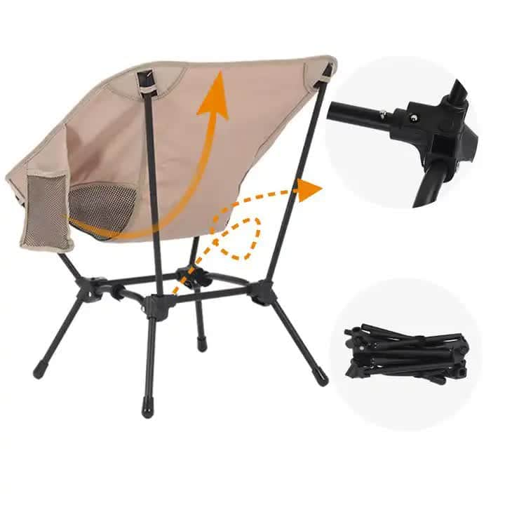 Black Portable Lightweight Folding Beach Chair - Compact Fishing