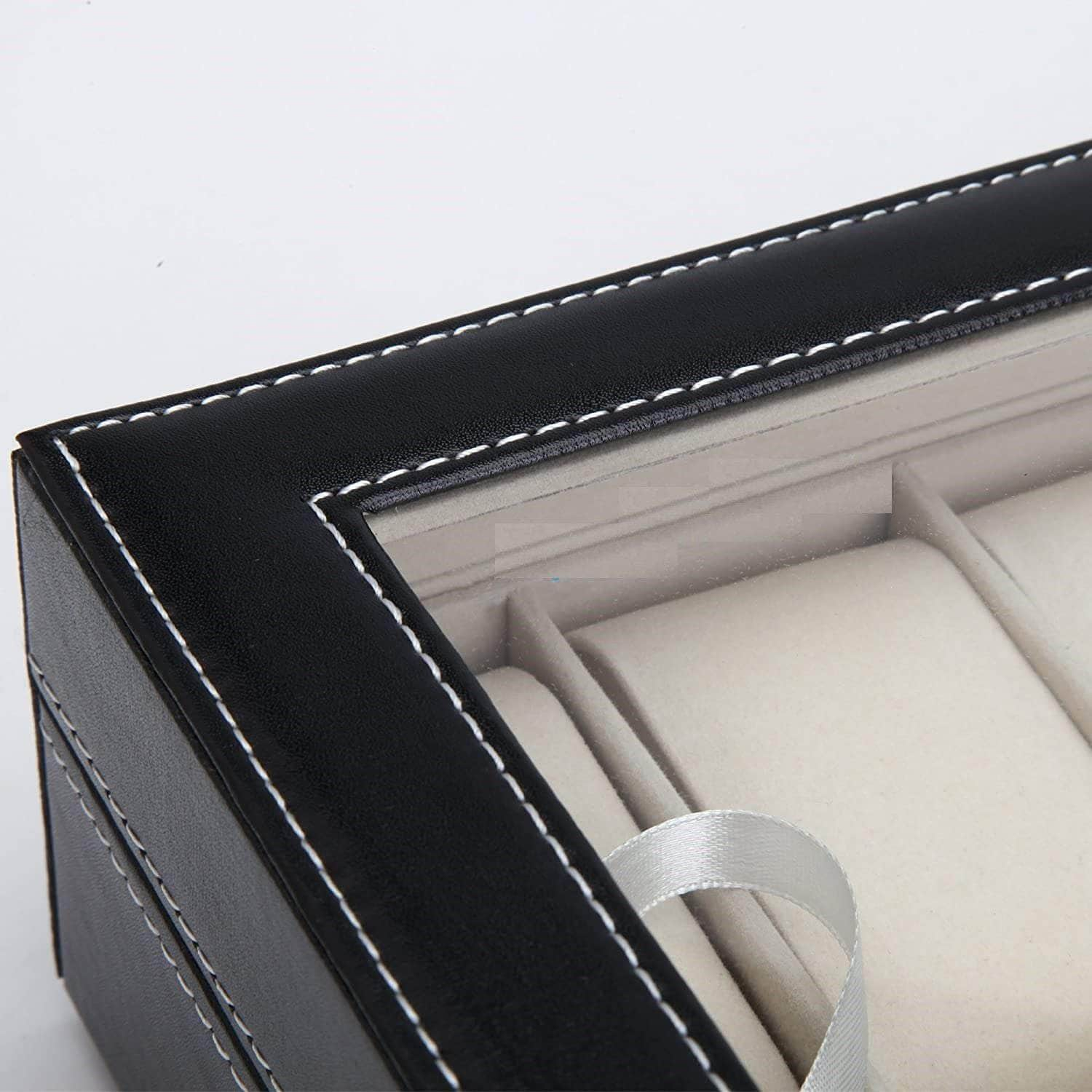 Black Pu Leather Watch Organizer Display Storage Box Cases (10 Slots)