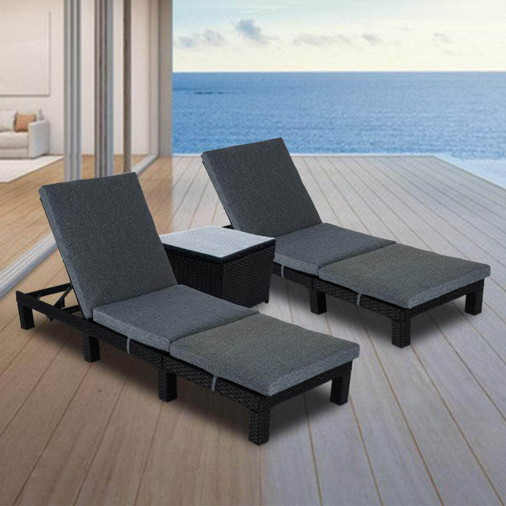 Black Rattan Sunlounge Set With Joining Coffee Table