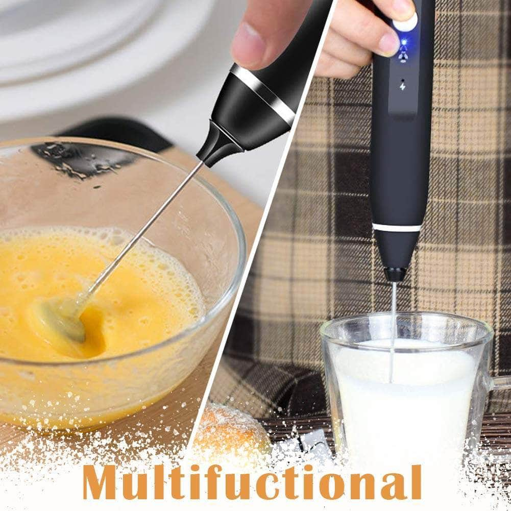 Black Rechargeable Electric Milk Frother Handheld (3 Speeds)