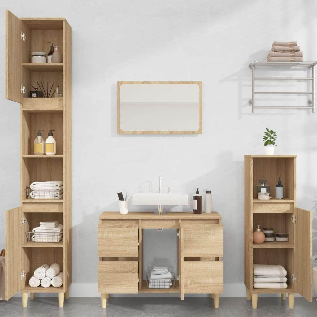 Black Sink Organizer: Engineered Timber Cupboard