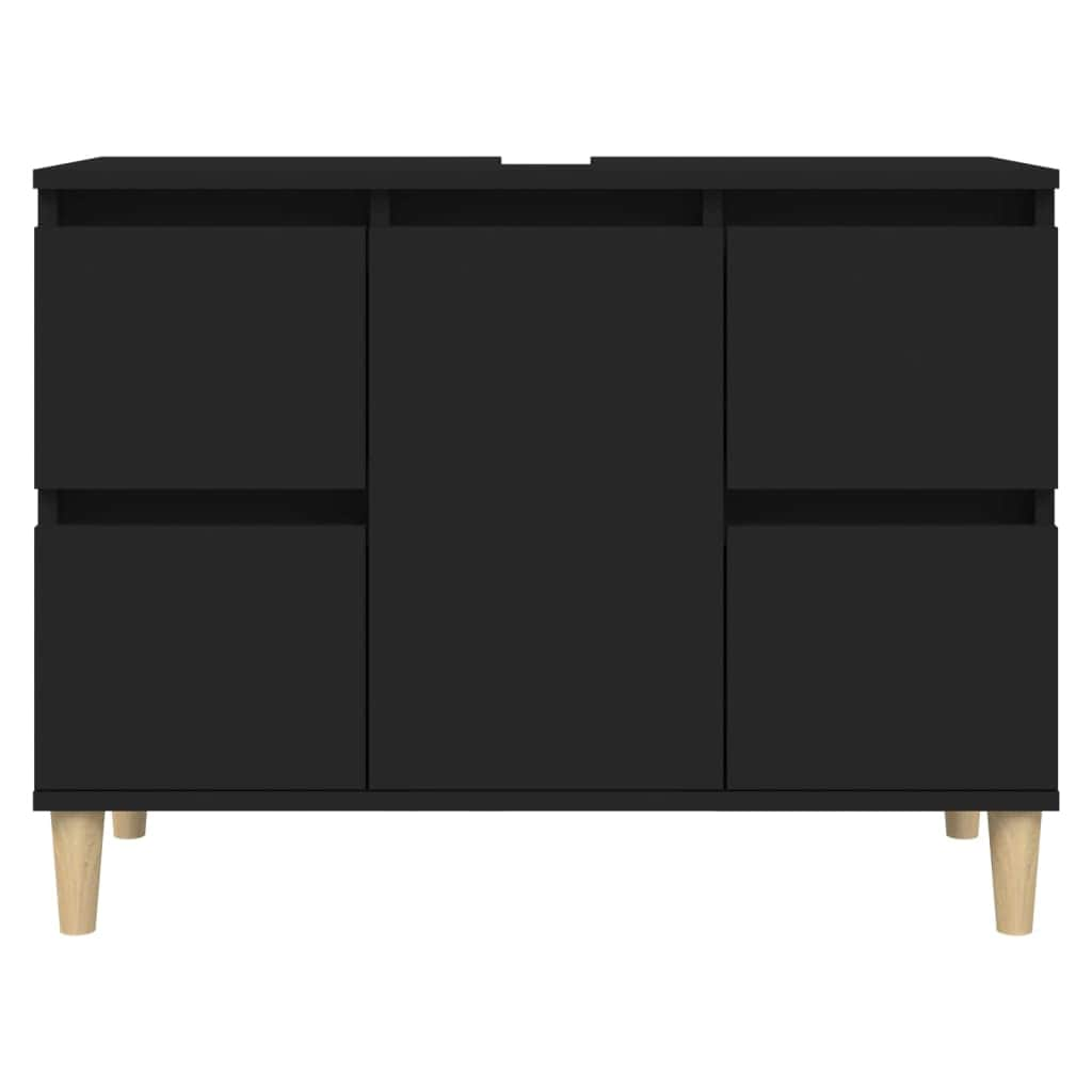 Black Sink Organizer: Engineered Timber Cupboard