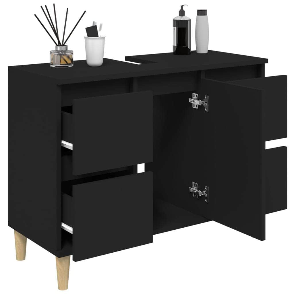 Black Sink Organizer: Engineered Timber Cupboard