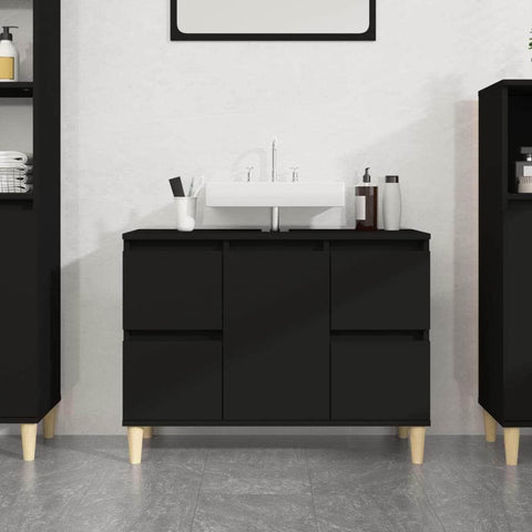 Black Sink Organizer: Engineered Timber Cupboard