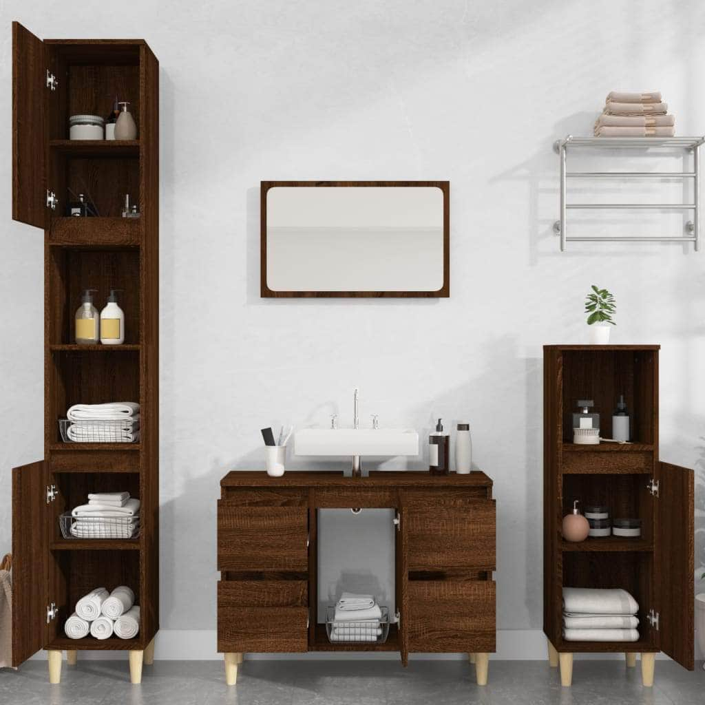 Black Sink Organizer: Engineered Timber Cupboard