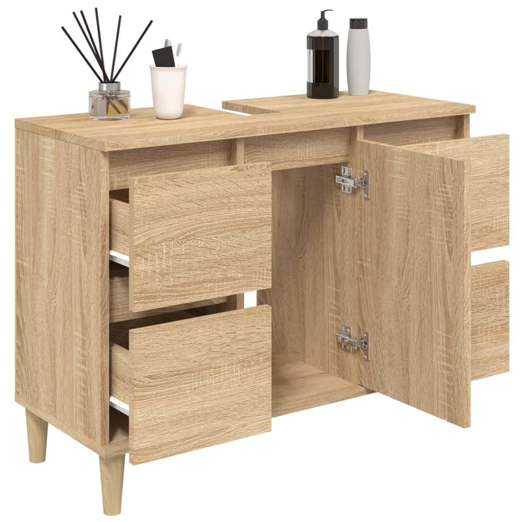 Black Sink Organizer: Engineered Timber Cupboard