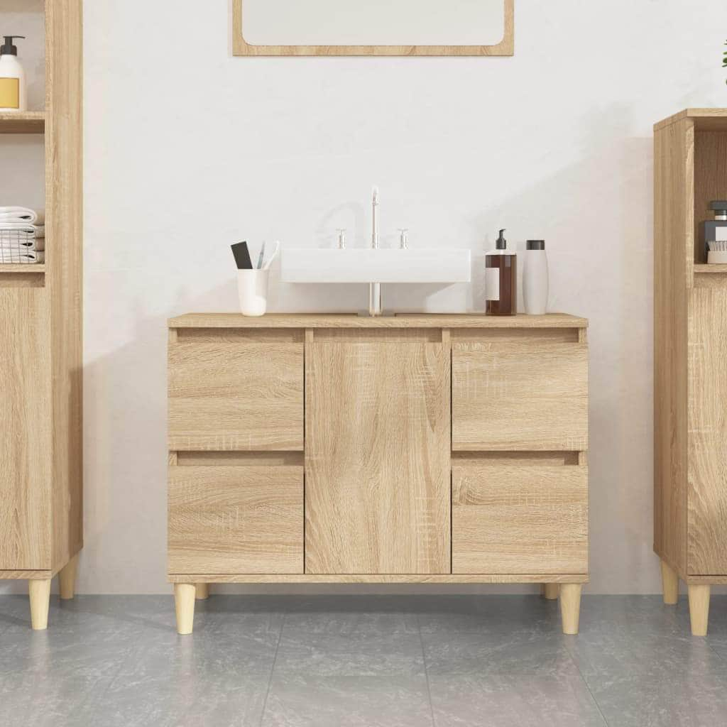 Black Sink Organizer: Engineered Timber Cupboard