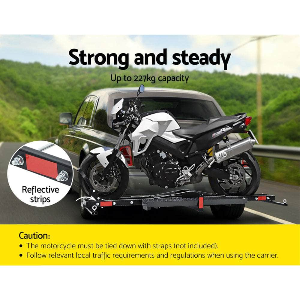 Black Steel Motorcycle Carrier Rack With Dirt Bike Ramp (2" Towbar)