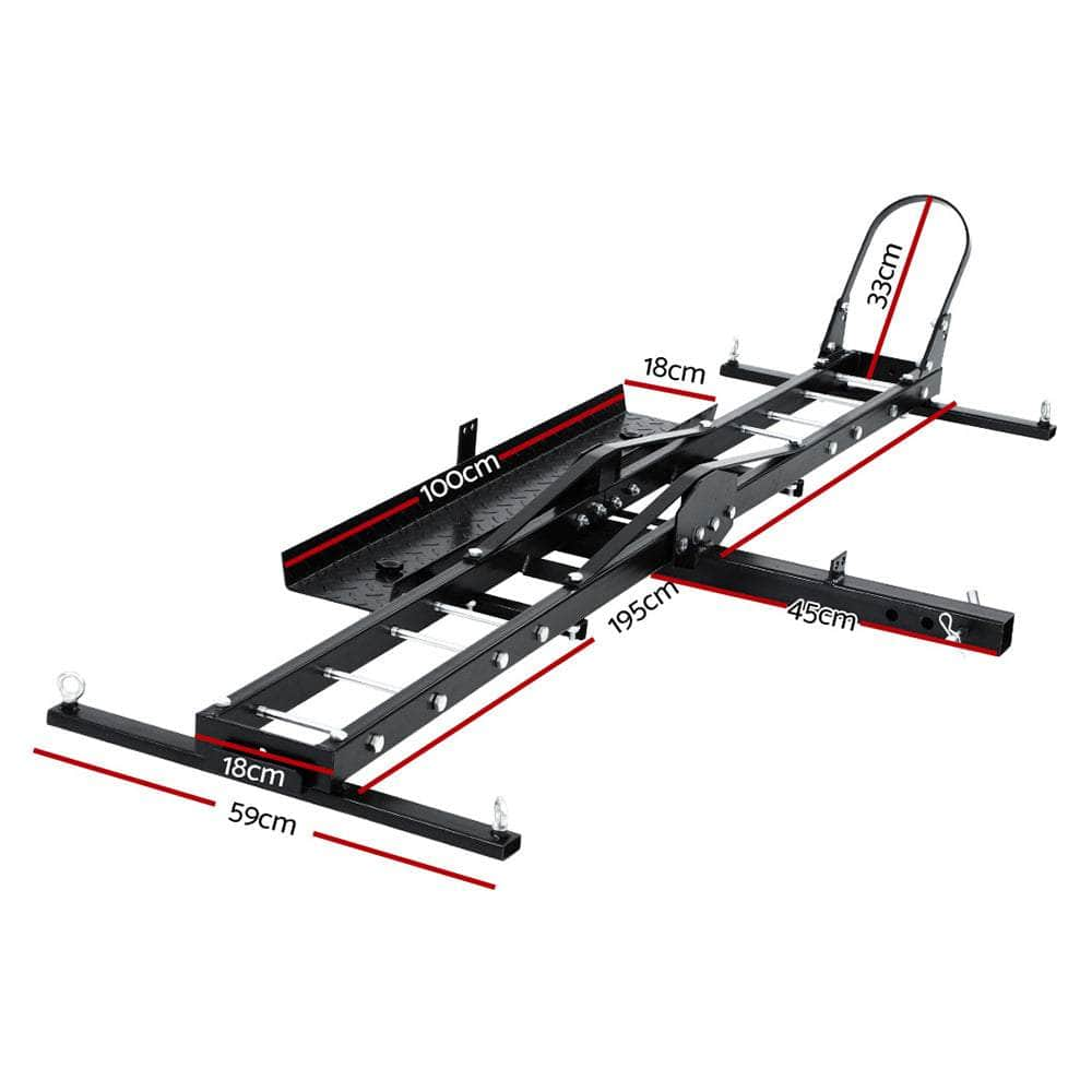 Black Steel Motorcycle Carrier Rack With Dirt Bike Ramp (2" Towbar)