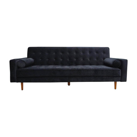 Black Velvet 3-Seater Button-Tufted Sofa Bed