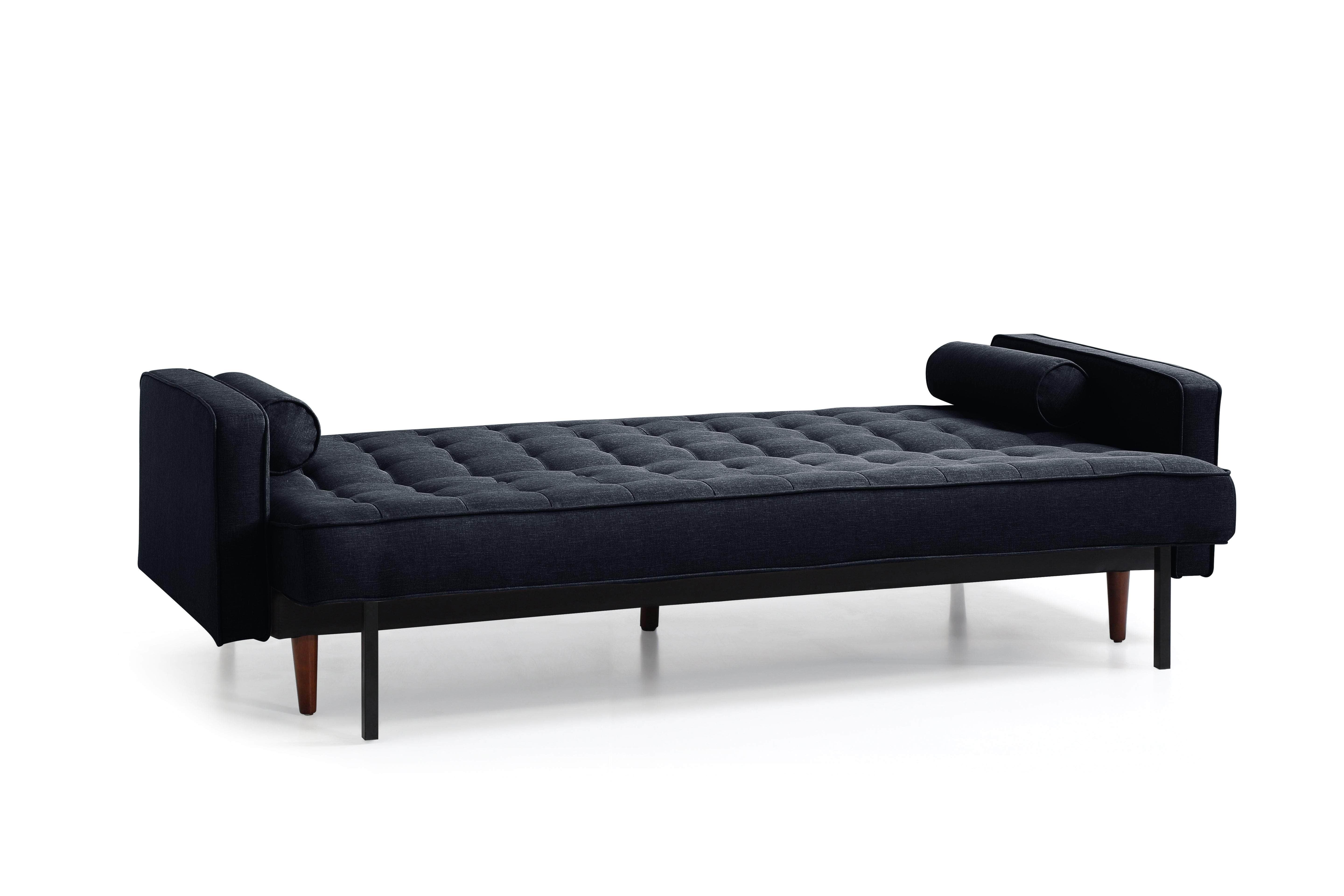 Black Velvet 3-Seater Button-Tufted Sofa Bed