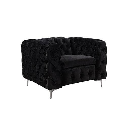 Black Velvet Button Tufted 3+2+1 Seater Sofa With Metal Legs