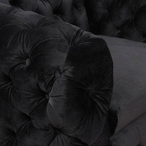 Black Velvet Button Tufted 3+2+1 Seater Sofa With Metal Legs