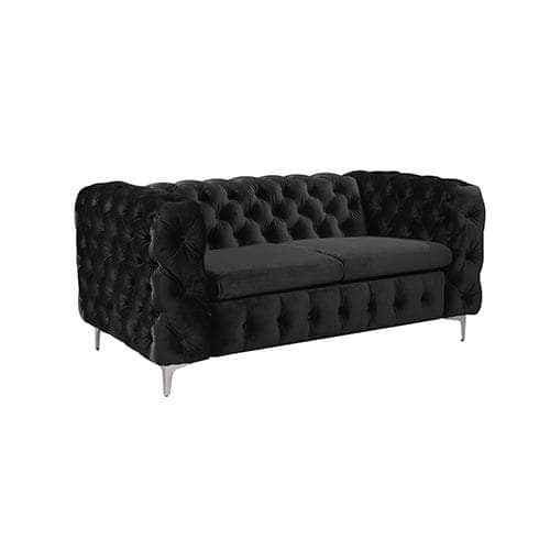 Black Velvet Button Tufted 3+2+1 Seater Sofa With Metal Legs