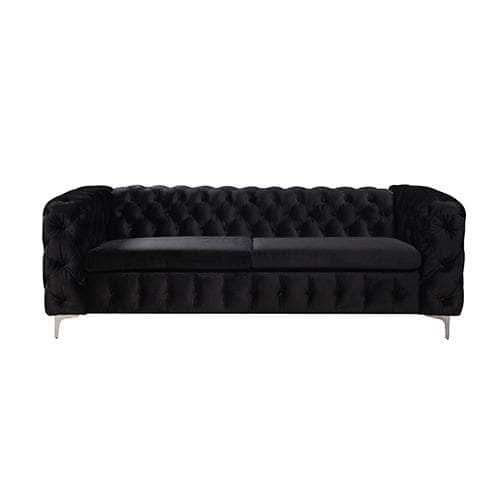 Black Velvet Button Tufted 3+2 Seater Sofa With Metal Legs