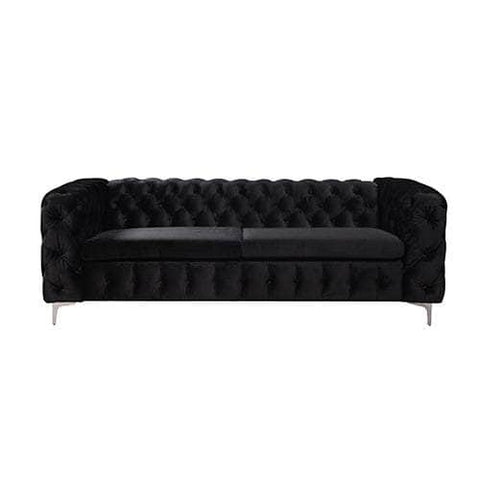 Black Velvet Button Tufted 3+2 Seater Sofa With Metal Legs