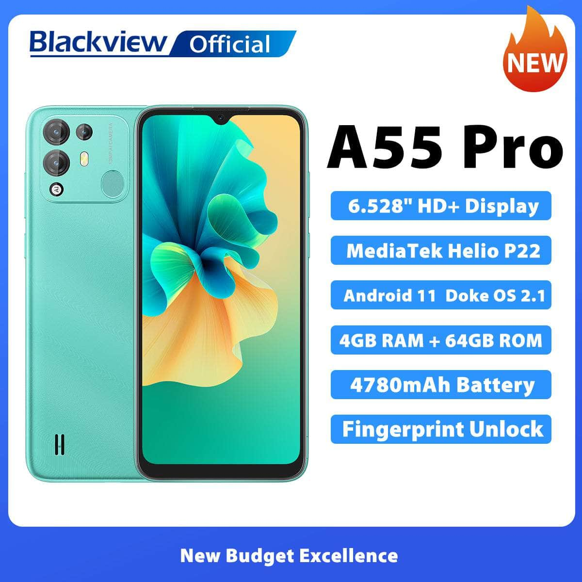 Blackview A55 Pro Unlocked Mobile Phone Android 11 Octa-Core 4GB+64GB Smartphone