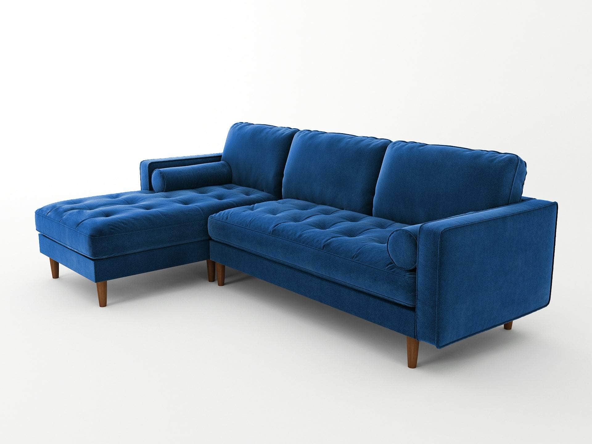 Blue coloured couch and Chaise for the living room 2 seater Tufted with Velvet Upholstery