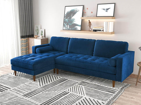 Blue coloured couch and Chaise for the living room 2 seater Tufted with Velvet Upholstery