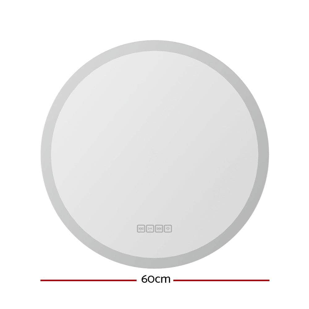 Bluetooth Led Wall Mirror With Light 60Cm Bathroom Decor Round Mirrors