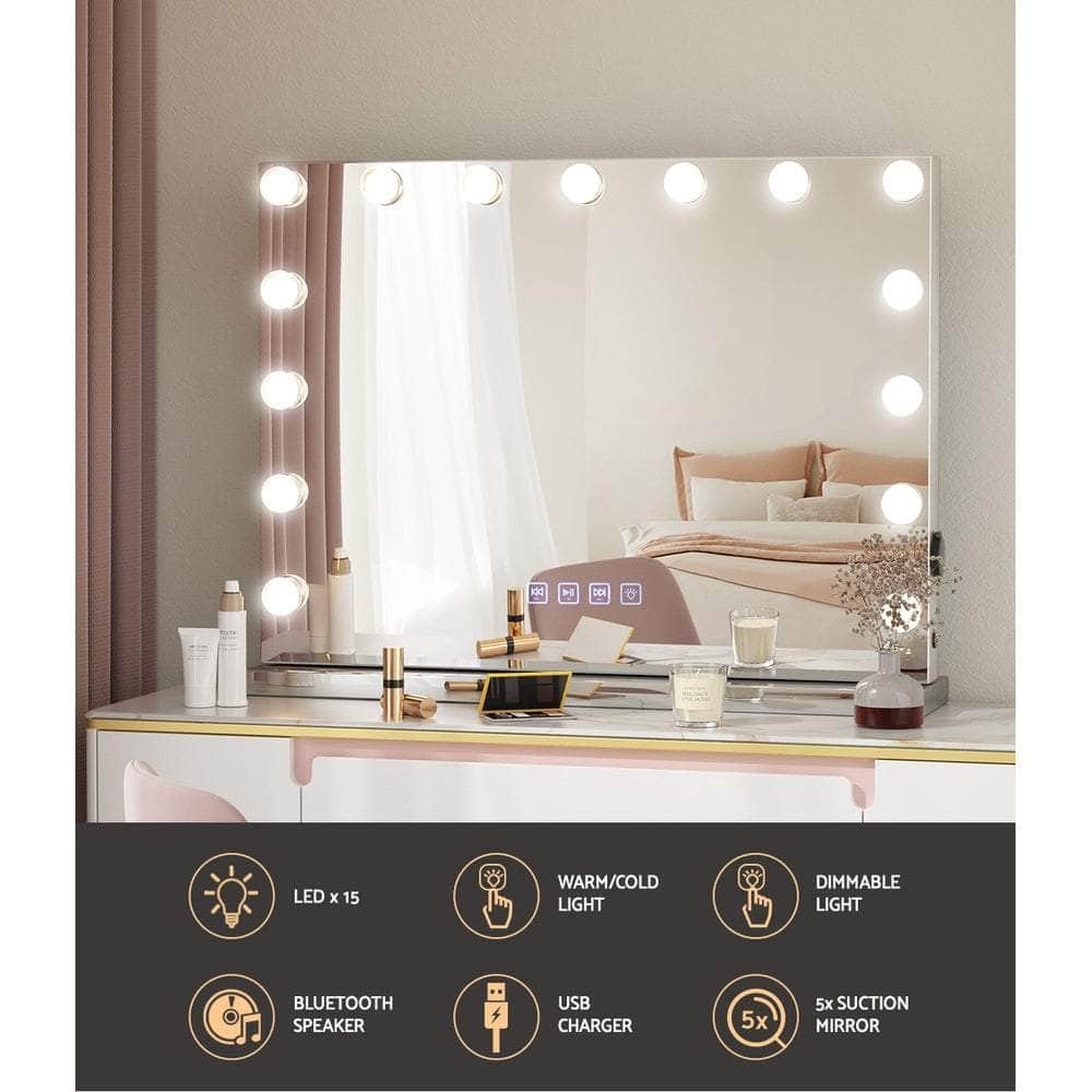 Bluetooth Makeup Mirror 58x46cm Hollywood Vanity with LED Light Wall