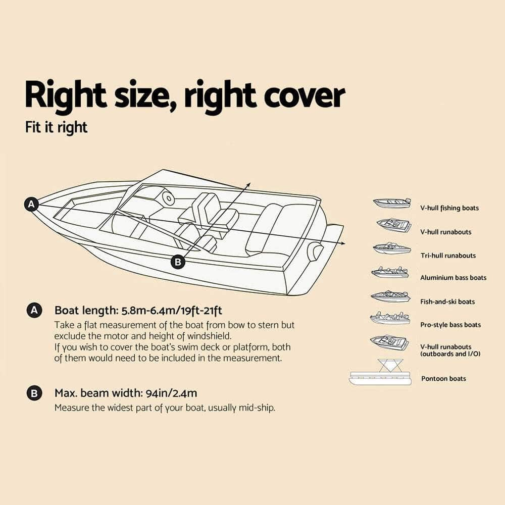 Boat Cover 19-21Ft Trailerable Jumbo Marine Grade Heavy Duty Grey