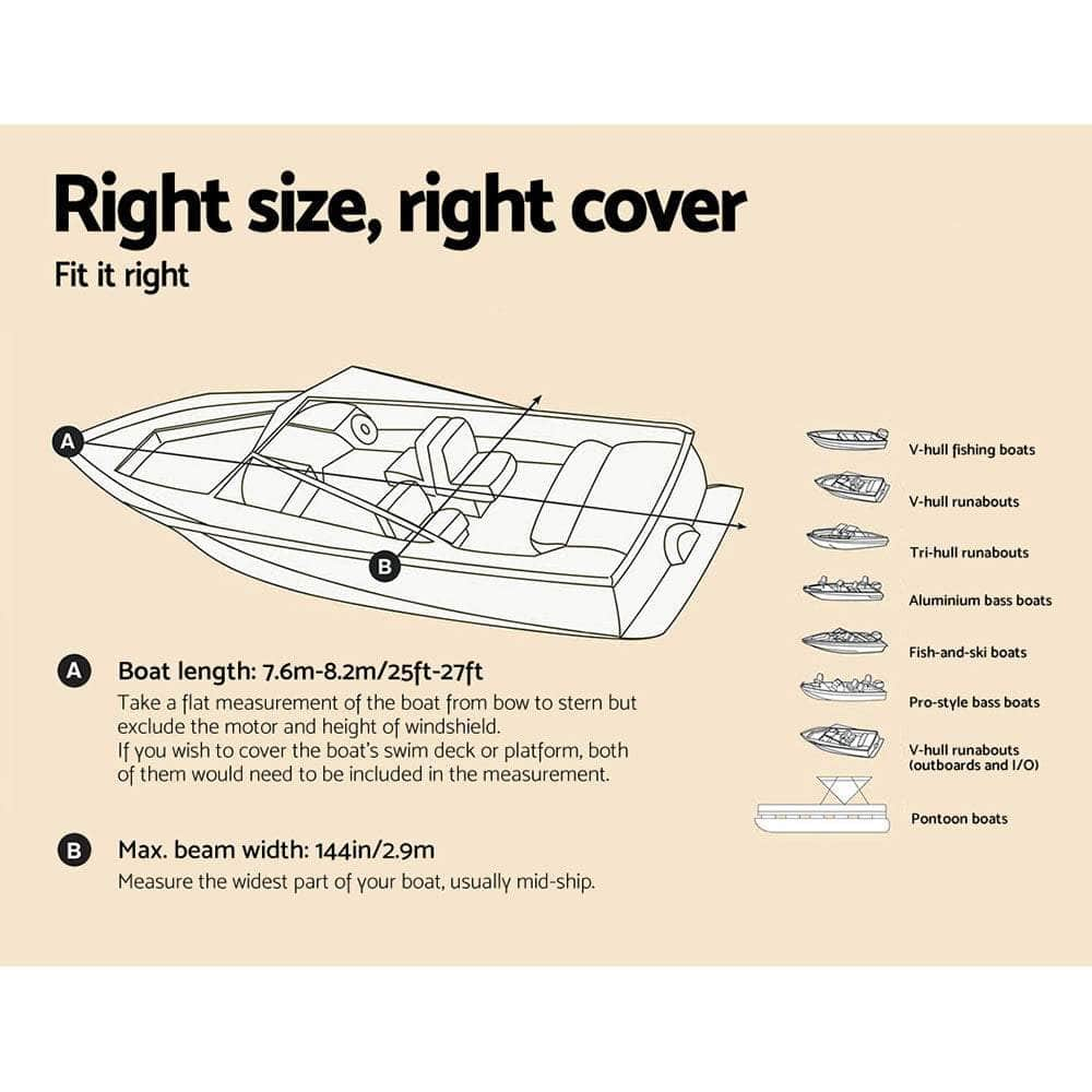 Boat Cover 25-27Ft Trailerable Jumbo Marine 600D Heavy Duty Grey