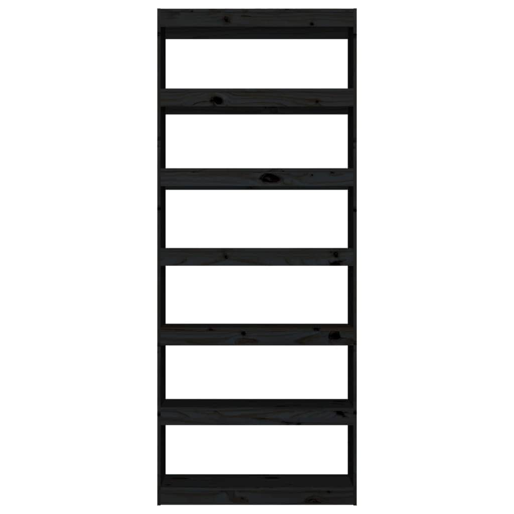 Book Cabinet/Room Divider 6 Shelves Black Solid Wood Pine