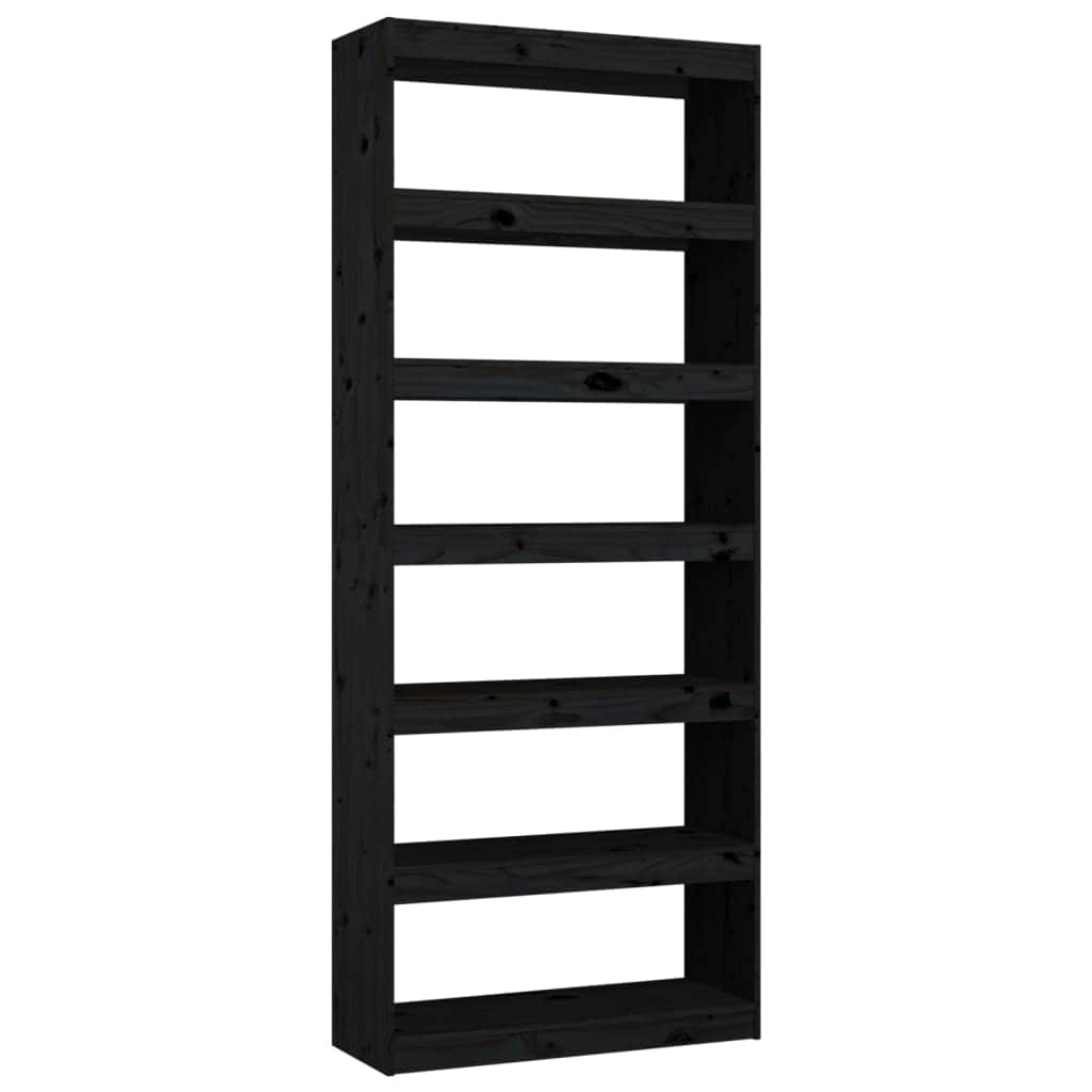 Book Cabinet/Room Divider 6 Shelves Black Solid Wood Pine