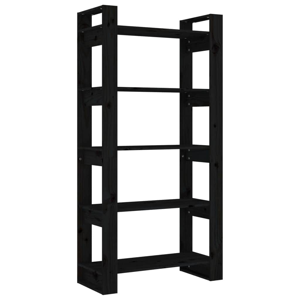 Book Cabinet/Room Divider Black/Natural Solid Wood