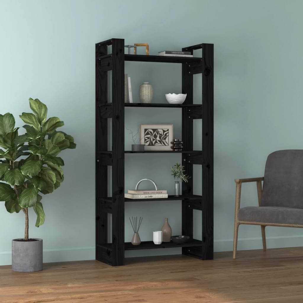 Book Cabinet/Room Divider Black/Natural Solid Wood