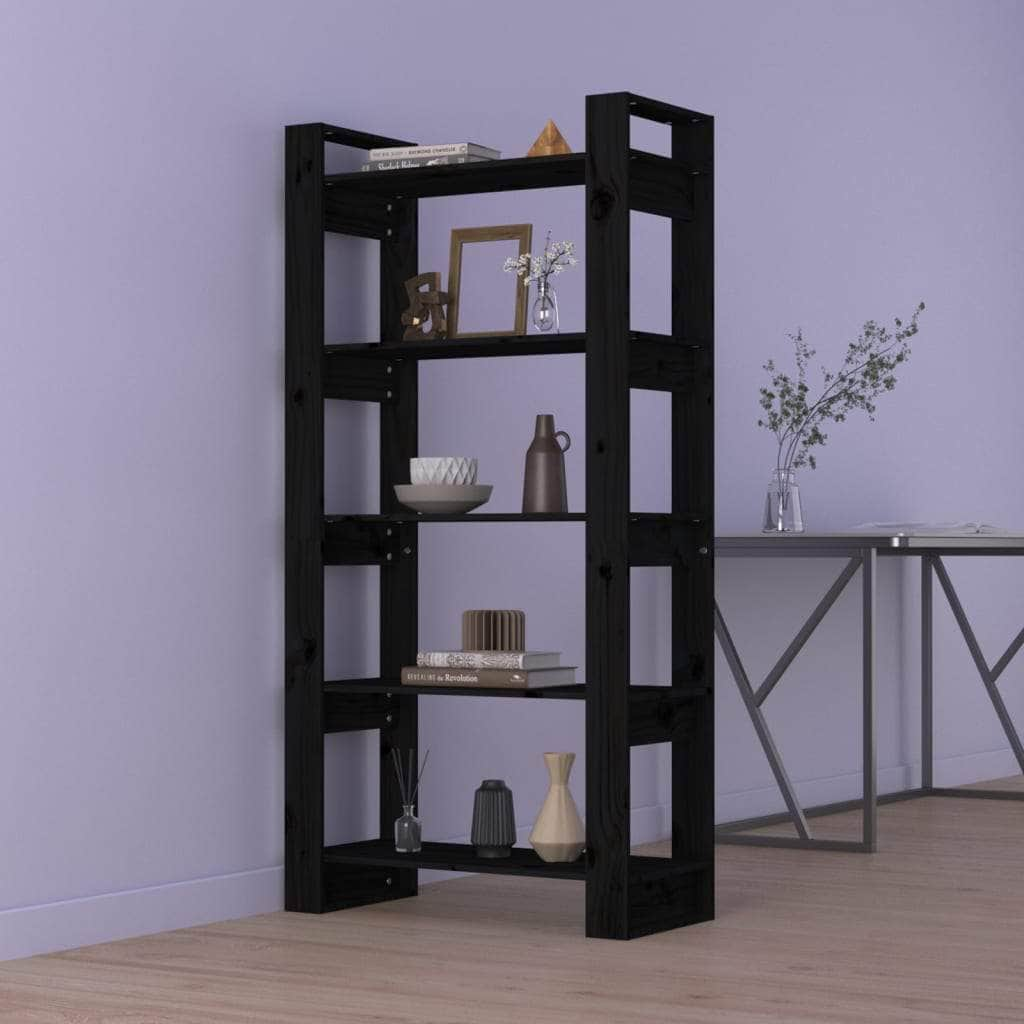 Book Cabinet/Room Divider Black/Natural Solid Wood