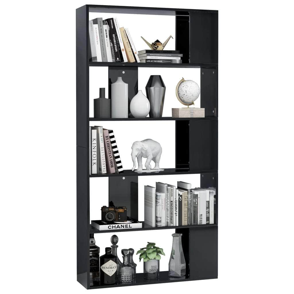 Book  Cabinet/Room Divider High Gloss Black Chipboard