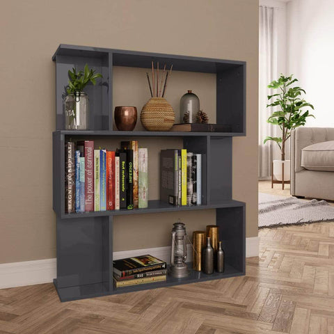 Book Cabinet/Room Divider High Gloss Grey Chipboard