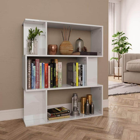 Book Cabinet/Room Divider High Gloss White Chipboard