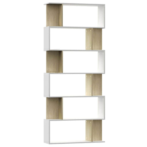 Book Cabinet/Room Divider  White and Sonoma Oak Chipboard