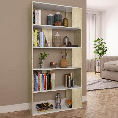 Book Cabinet/Room Divider  White and  Sonoma Oak Chipboard