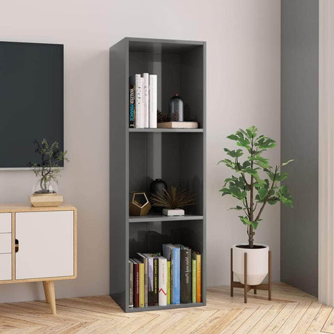 Book Cabinet/TV Cabinet High Gloss Grey Chipboard