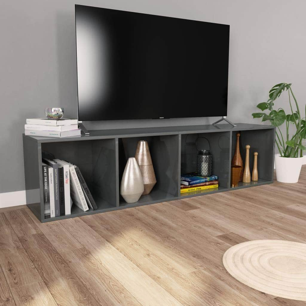 Book Cabinet/TV Cabinet High  Gloss Grey Chipboard