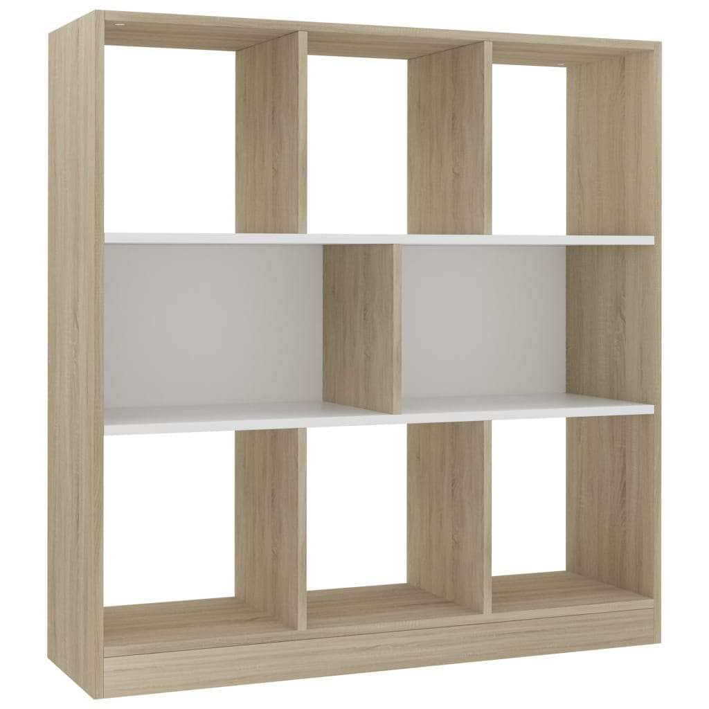 Book Cabinet White and Sonoma Oak Chipboard