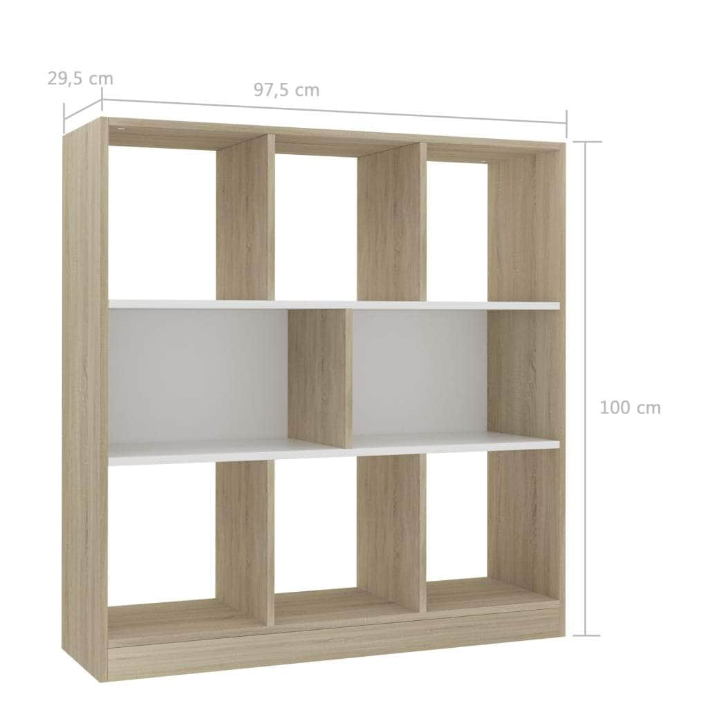 Book Cabinet White and Sonoma Oak Chipboard