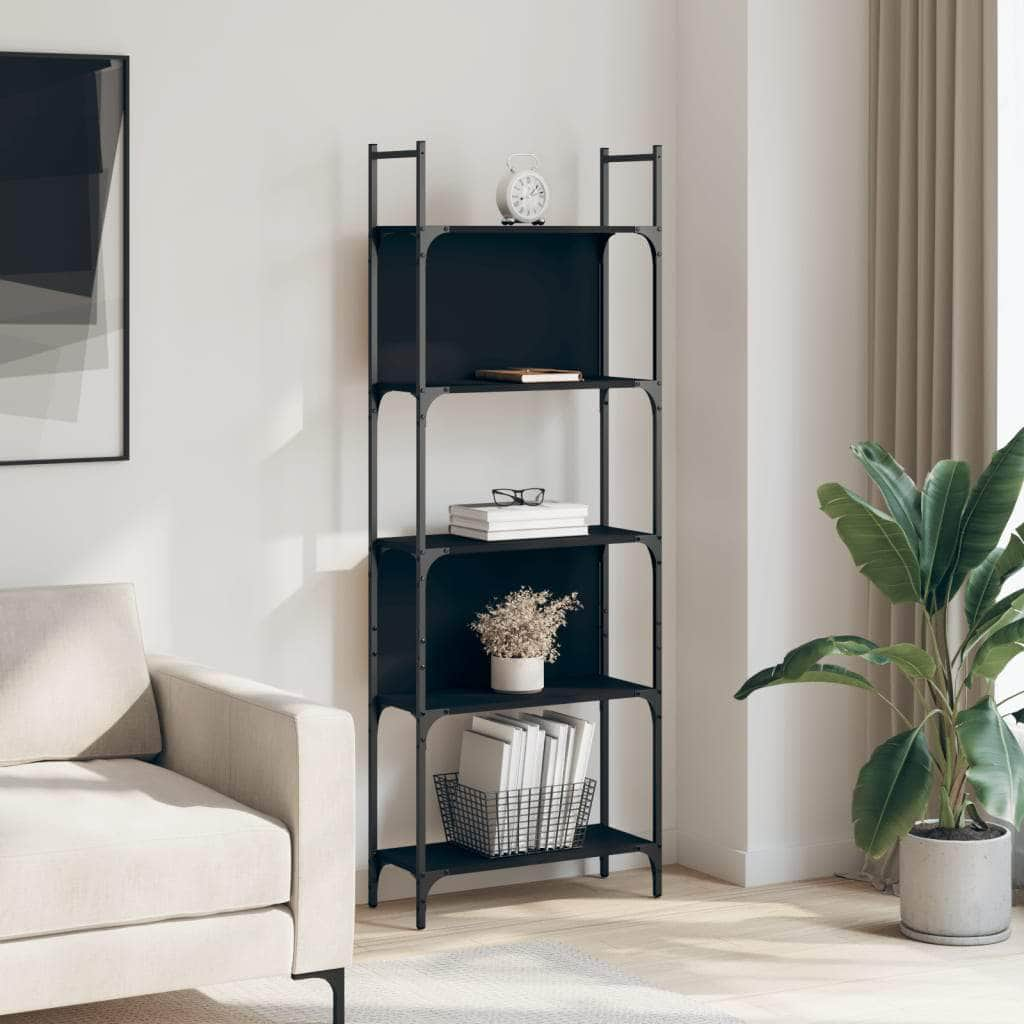 Bookshelf 5-Tier Black Engineered Wood