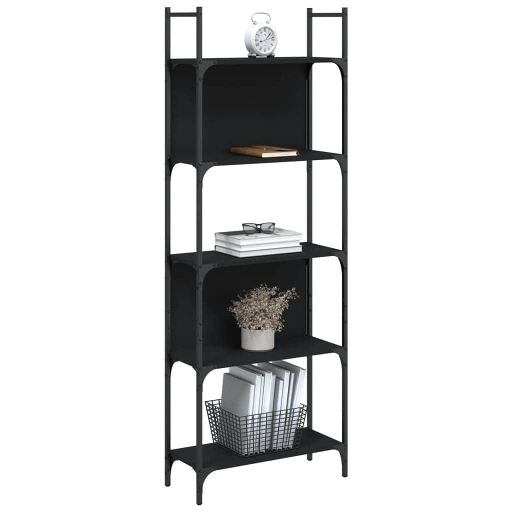 Bookshelf 5-Tier Black Engineered Wood