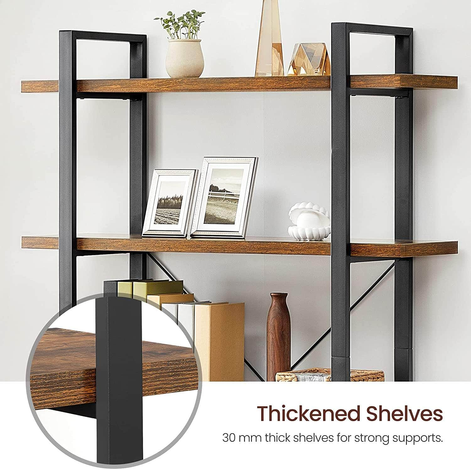 Bookshelf 5-Tier Industrial Stable Bookcase Rustic Brown And Black