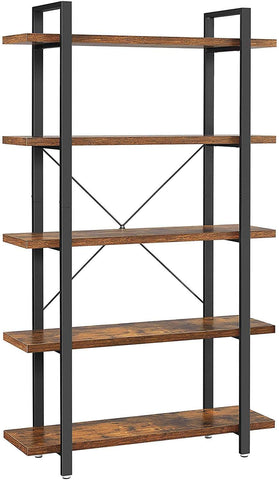 Bookshelf 5-Tier Industrial Stable Bookcase Rustic Brown And Black