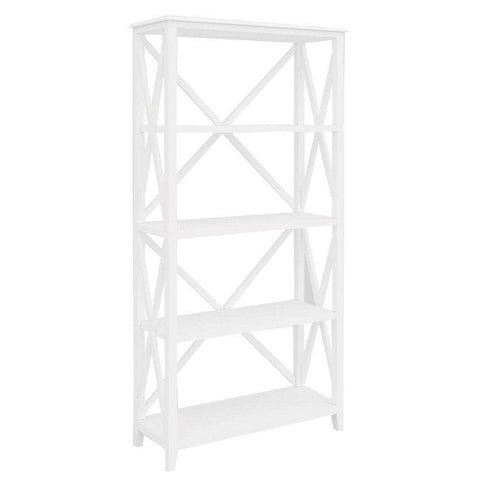 Bookshelf Bookcase 4 Tier Solid Acacia Wood Hampton Furniture - White