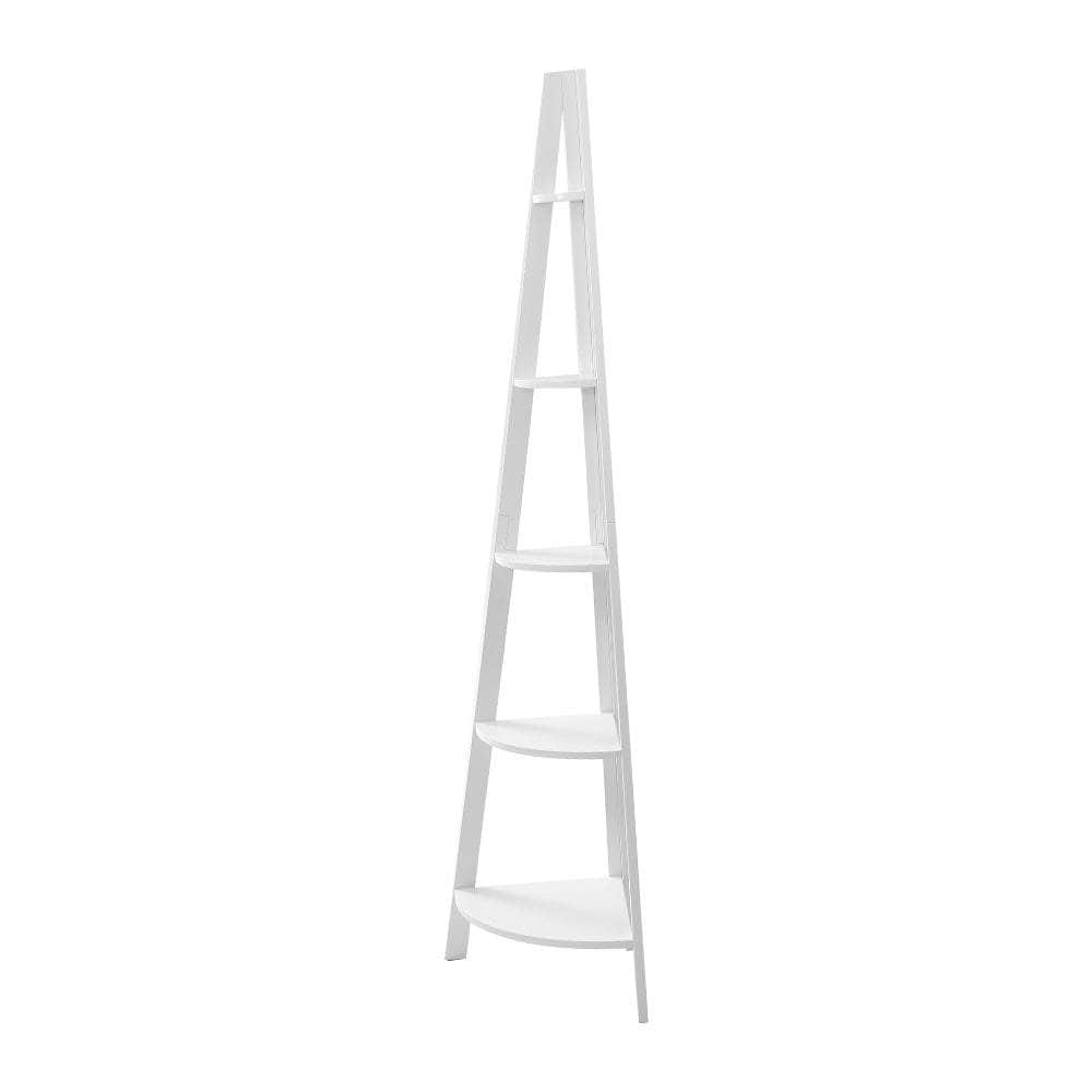 Bookshelf Corner Shelf 5 Tiers - Cane White